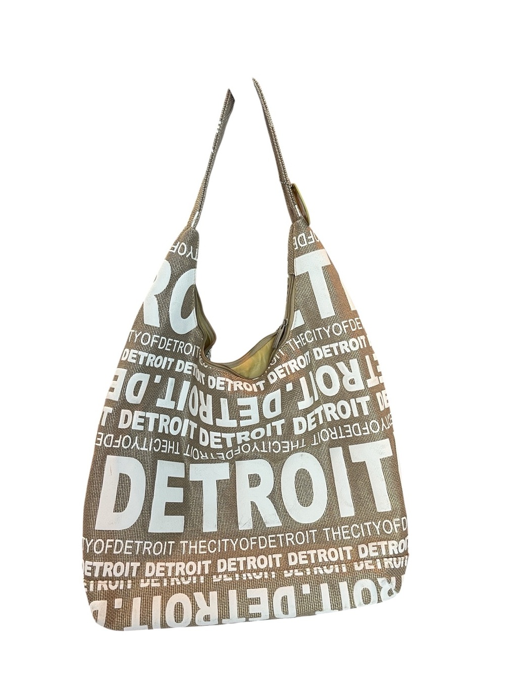 Robin Ruth Beige and White 'Detroit' Logo Hobo Bag